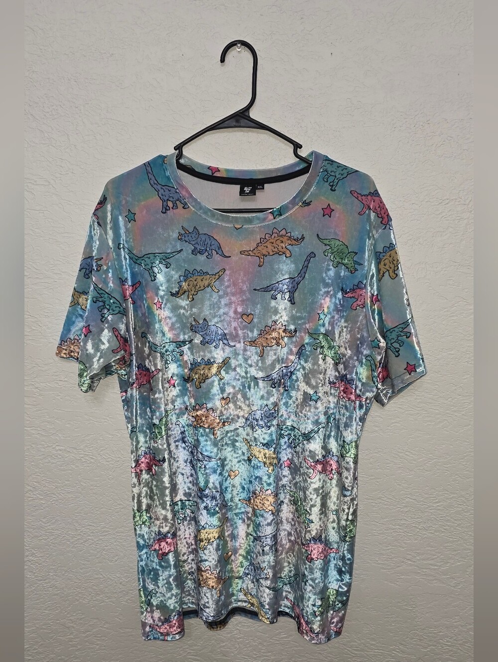 Women’s Pastel Dinosaur Velvet Tee Electro Thread XL